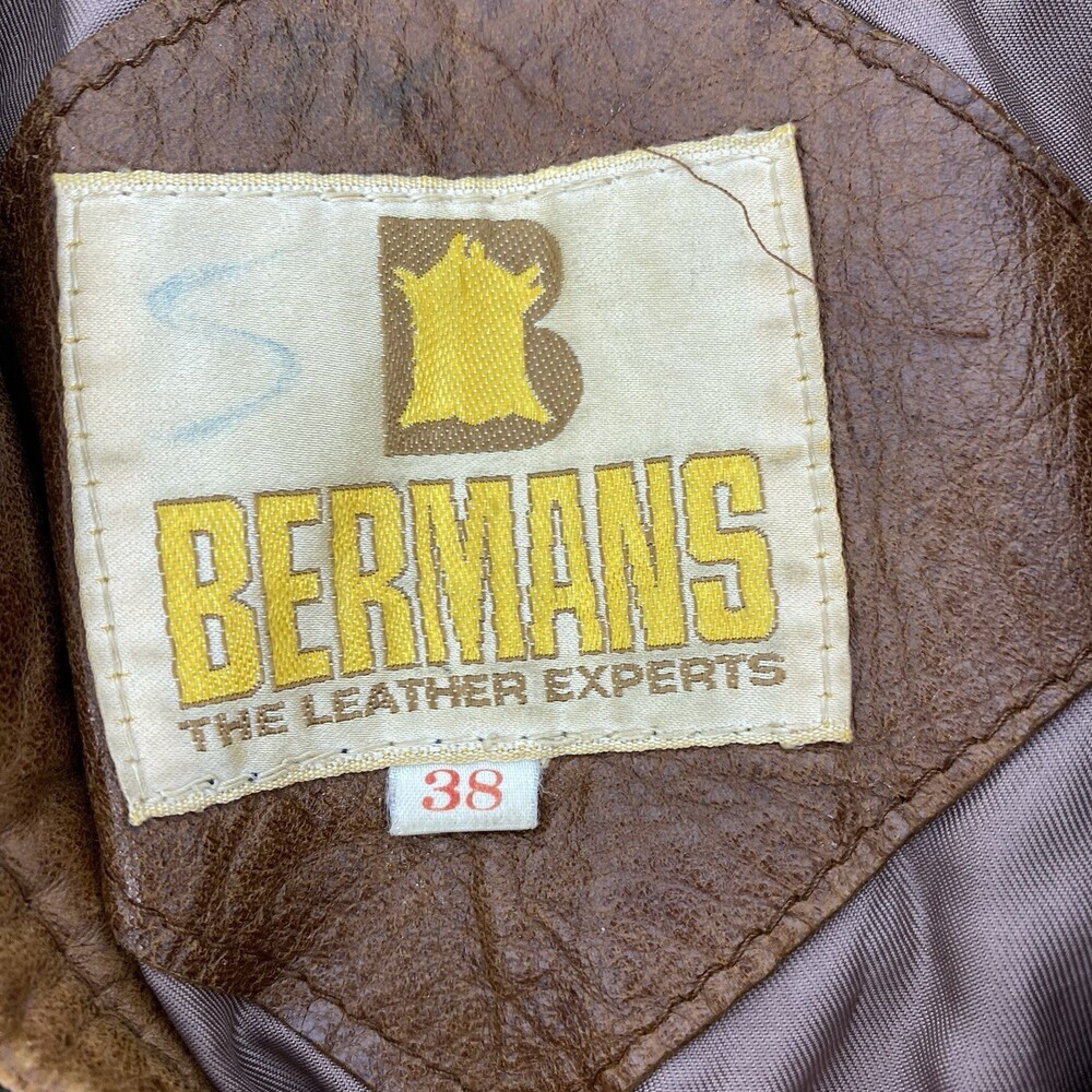 Vintage 70's Bermans Leather Experts Basketweave Brown Leather Jacket Size 38 - Picture 6 of 15